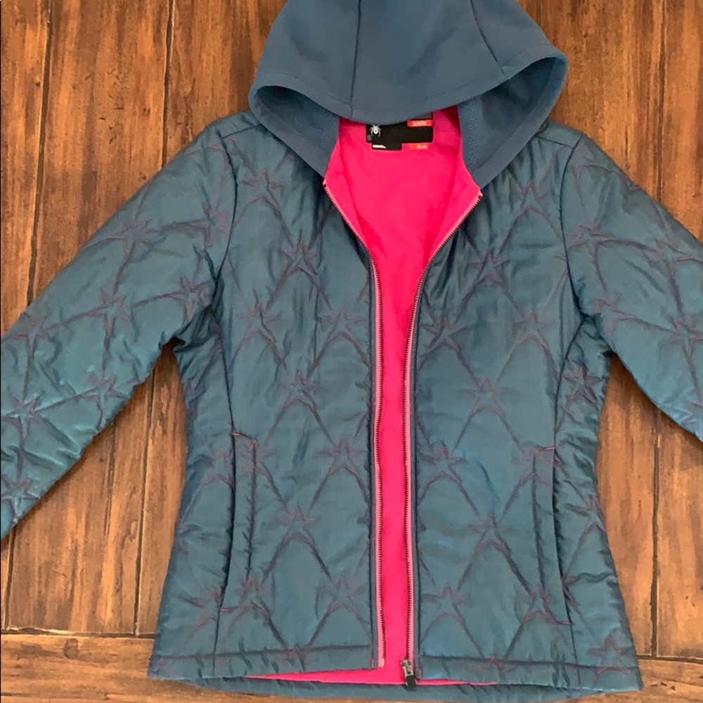 Spyder aqua & pink zip jacket with hood